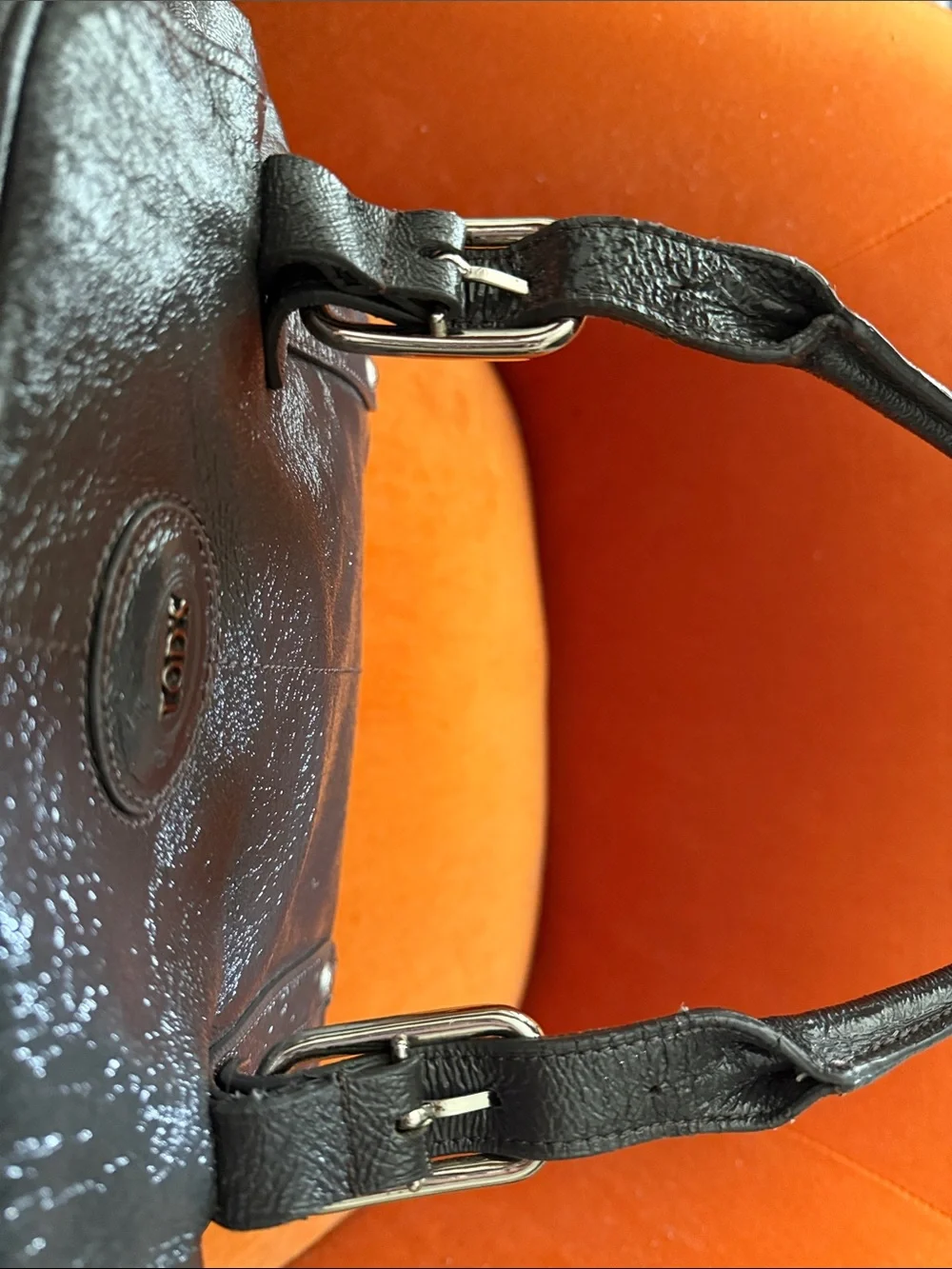 Tod's Black Leather Satchel with Silver Hardware